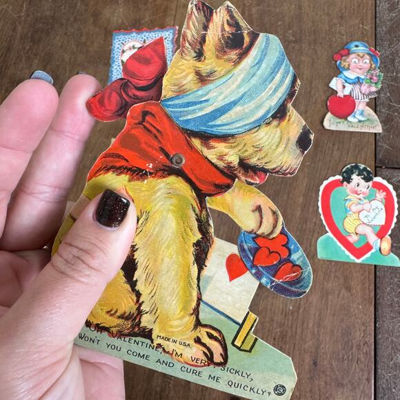 Bundle Lot SIX VINTAGE 1920-1950s Valentine Cards and Post Cards Made in USA - Picture 2 of 7